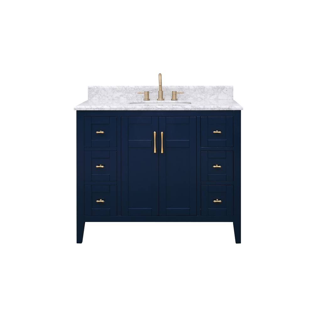 Home Decorators Collection Sturgess 43 in. W x 22 in. D x 35 in. H Bathroom Vanity in Navy Blue with Carrara White Marble Top 19111-VS43-NB