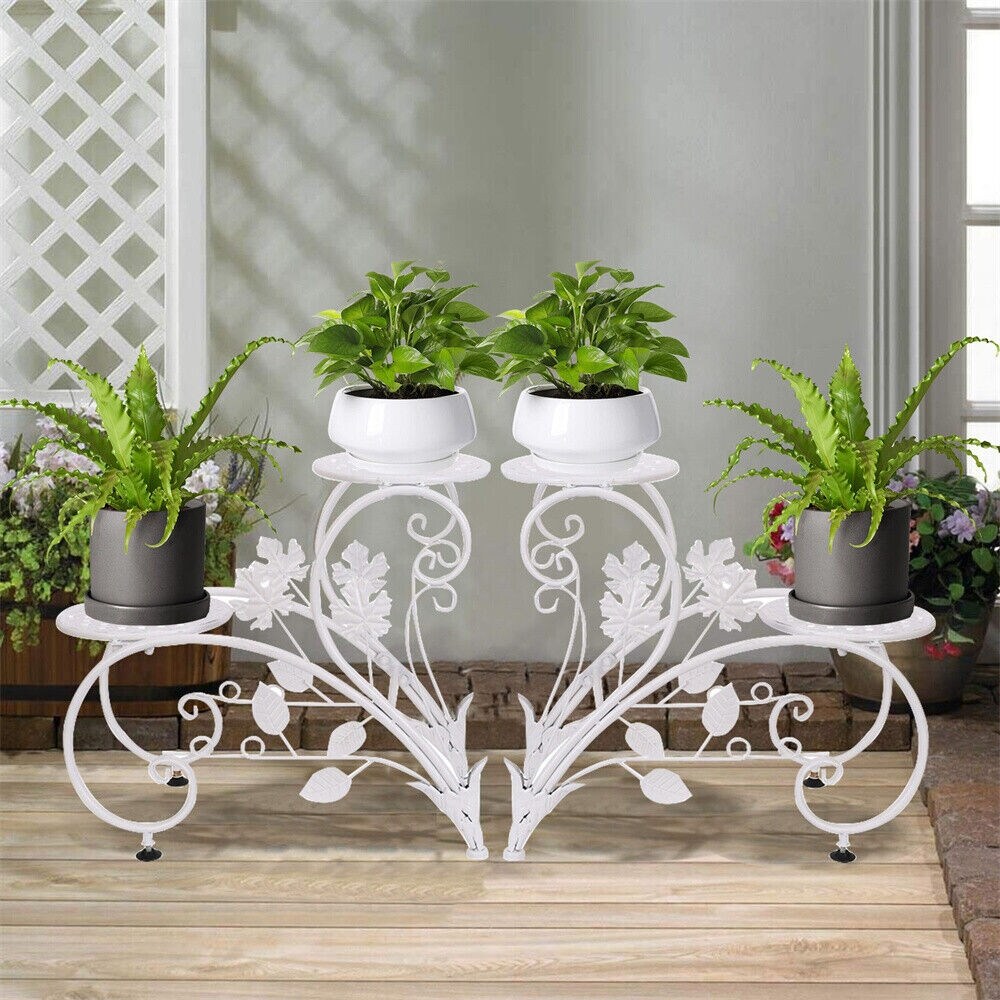 Plant Stand Heart Shaped Set of 2 Metal Flower Racks Potted White