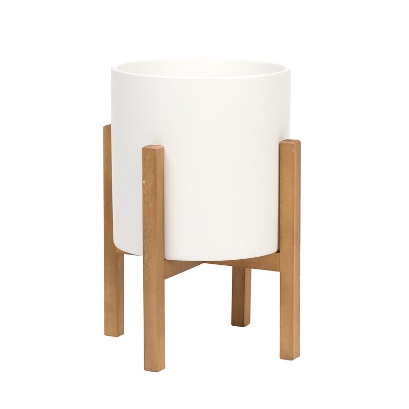 Liam Modern Ceramic Planter with Wood Legs