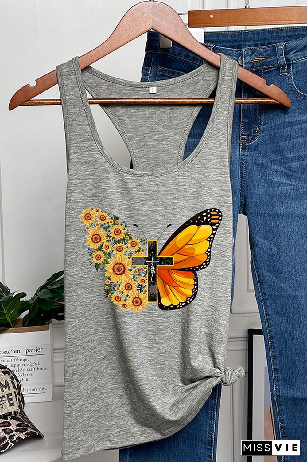 Butterfly Cross Print Sleeveless Tank Top Wholesale