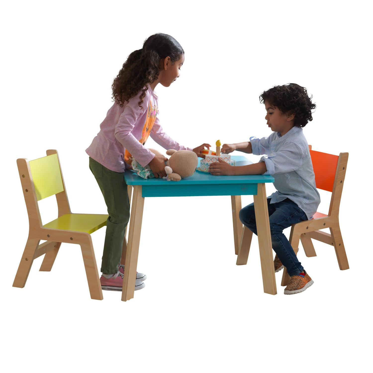 KidKraft Childrens Modern Table and Chair Set， Natural and Highlighter