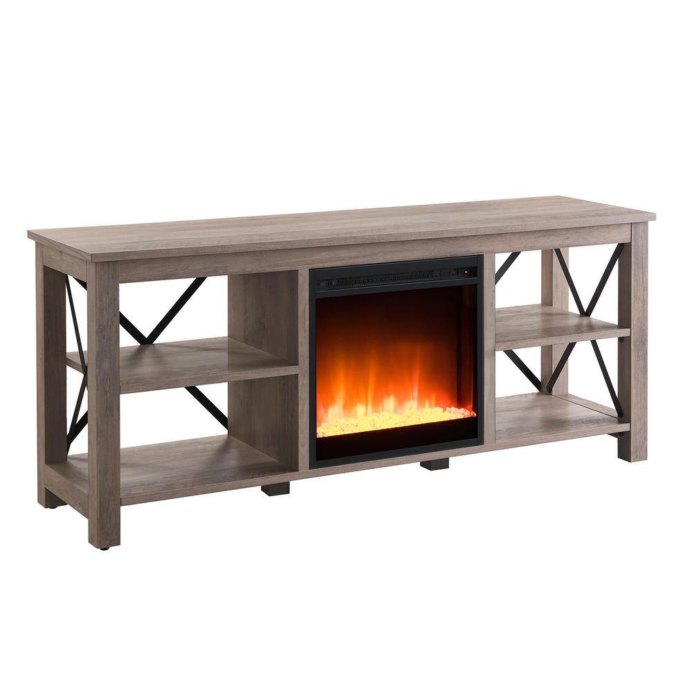 MeyerCross Sawyer 58 in. Gray Oak TV Stand Fits TV's up to 65 in. with Crystal Fireplace Insert TV1010