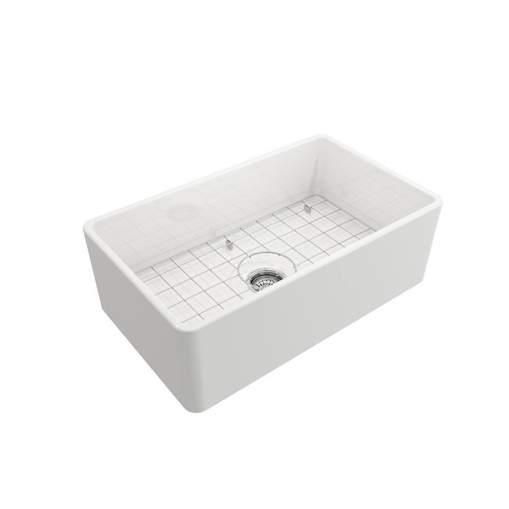 Glacier Bay Farmhouse Apron-Front Fireclay 30 in. Single Bowl Kitchen Sink in White with Bottom Grid 3ABRB-38-001