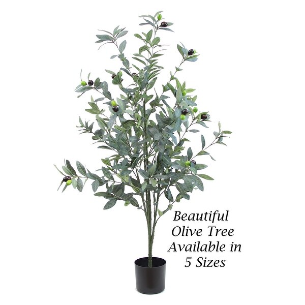 The Mod Greenhouse Faux Green Olive Tree in a Black Matte Planter Pot