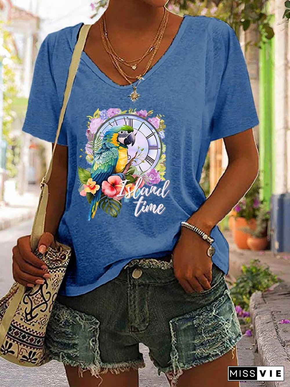 Women's Retro Parrothead Graphic Casual T-Shirt