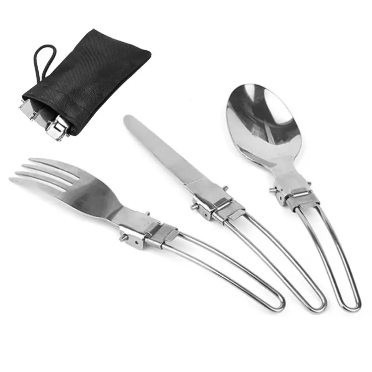 Long Cooker Folding Knife Spoon Stainless Steel Cutlery Set Combination Fork and Fork Cutlery Cutlery Tableware Picnic Camp