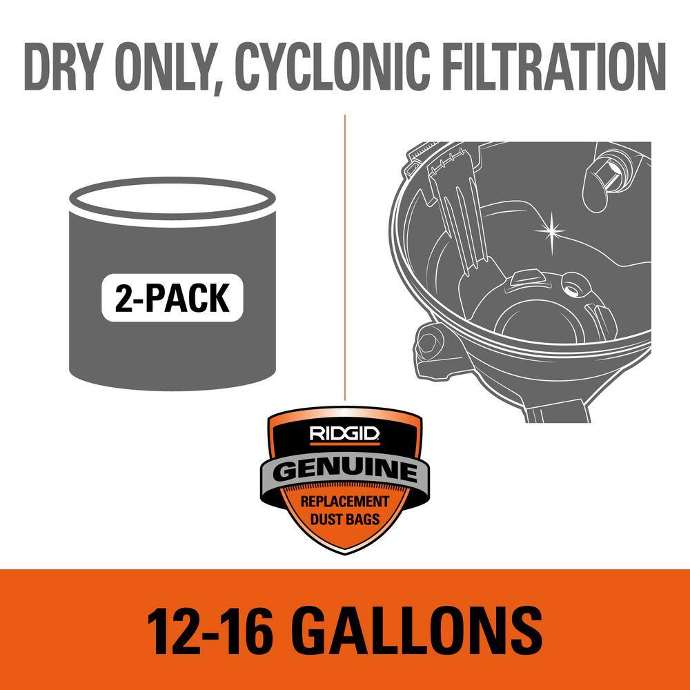 RIDGID Premium Size A Cyclonic Dry Pick-Up Dust Bags for Select 12 to 16 Gallon RIDGID WetDry Shop Vacuums (2-Pack) VF3602