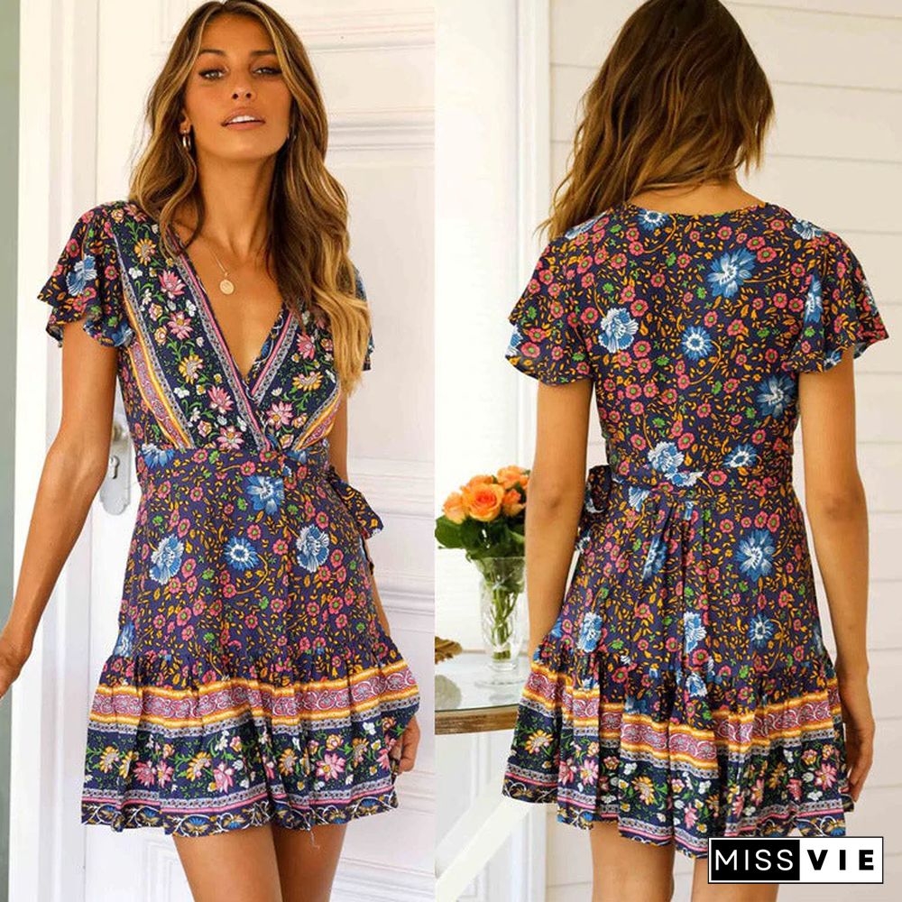 Holiday Style Short Sleeve Printed Dress