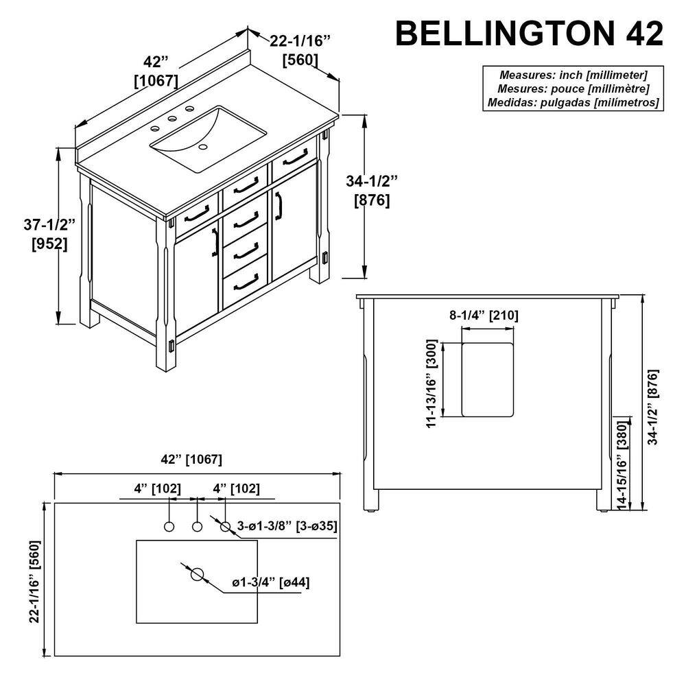 Home Decorators Collection Bellington 42 in. W x 22 in. D x 34.5 in. H Vanity in Almond Toffee with White Engineered Stone Top Bellington 42