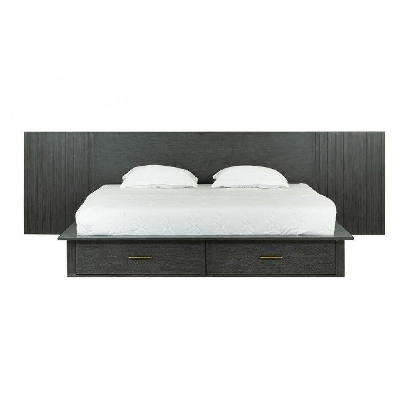 Modrest Manchester Contemporary Platform Dark Grey Bed with Two Nightstands