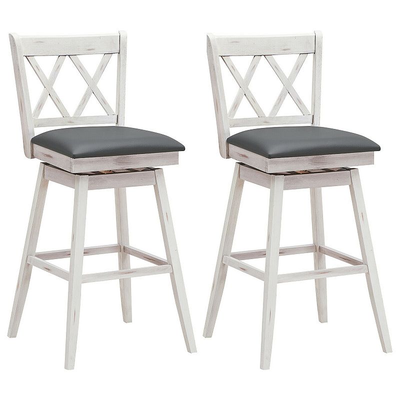 2 Pieces 29 Inches Swivel Counter Height Barstool Set with Rubber Wood Legs