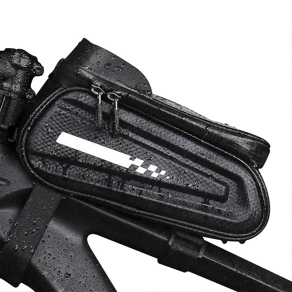 Waterproof bicycle front frame pouch with touchscreen