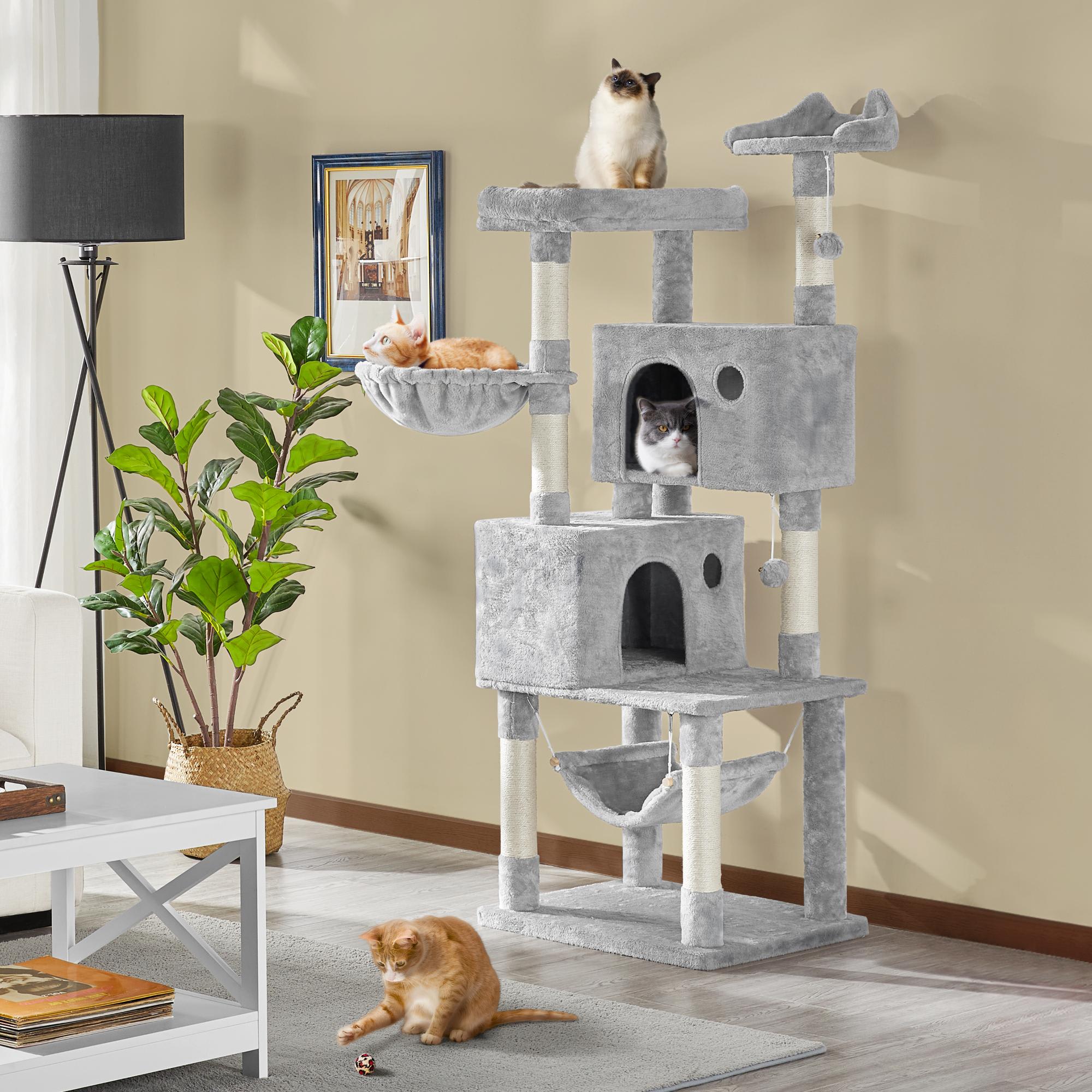 Topeakmart Light Gray 4-Level Large Cat Tree with Perch for Small Cats， 64.5