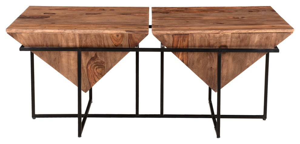 Shep Modern Sheesham Wood Rectangular Pyramid Cocktail Table Black Metal Legs   Industrial   Coffee Tables   by Coast to Coast Imports  LLC  Houzz