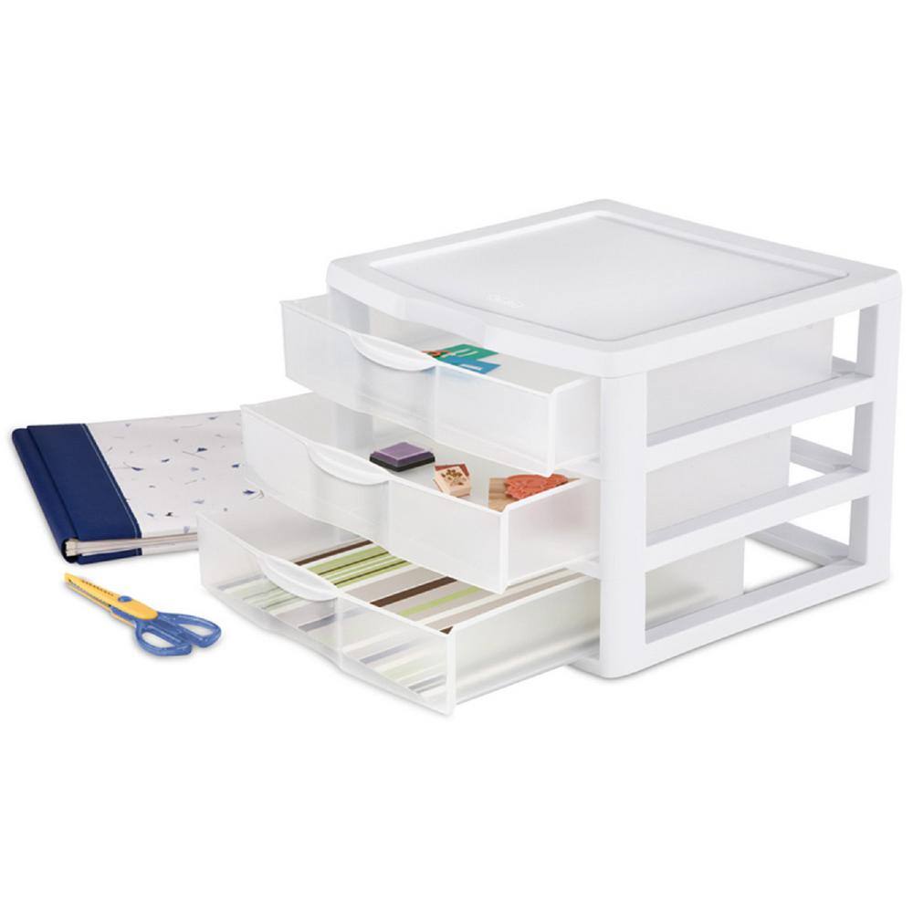 Sterilite White and Clear Countertop 3-Drawer Desktop Storage Unit (12 Pack) 12 x 20938003