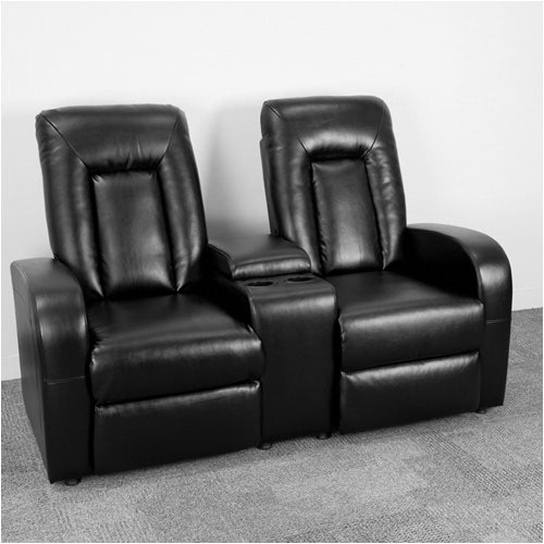 Eclipse Series 2-Seat Reclining Black Faux Leather Theater Seating Unit with Cup Holders