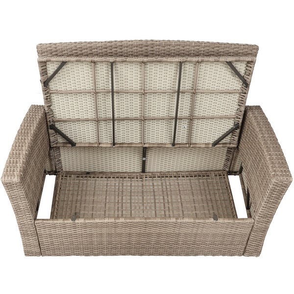 4-Pieces Outdoor Garden Sectional Furniture Set for 4-6， Rattan Sofa Set with Tempered Glass Coffee Table， Ottoman and Cushions - Overstock - 37476115