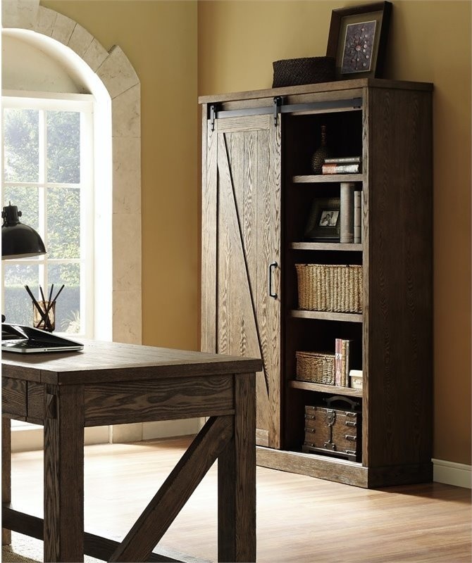 Beaumont Lane Transitional Wood Bookcase in Brushed Weathered Oak   Rustic   Bookcases   by Homesquare  Houzz