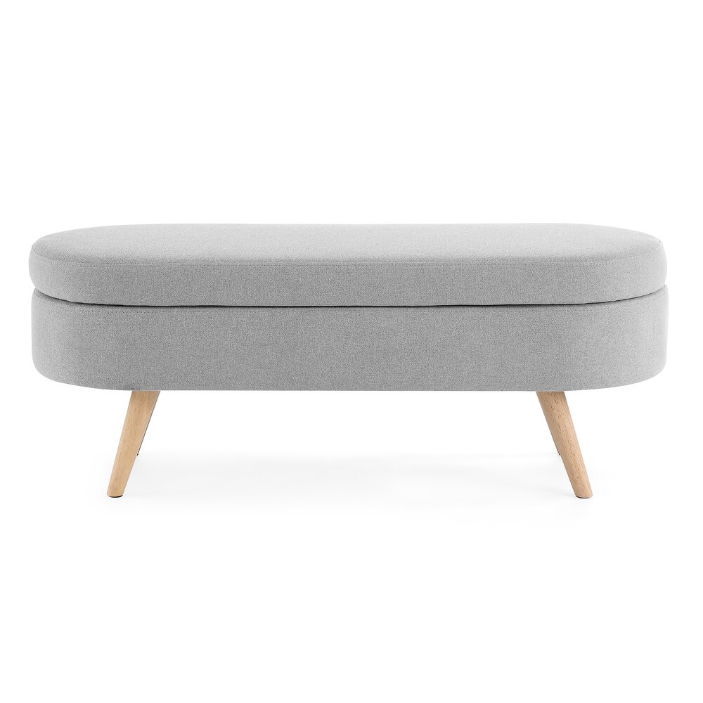 Storage Ottoman Bench Linen Upholstered Legs Flip Top Oval Foot Rest Long Stool for Sofa Couch Bedroom End of Bed Entryway