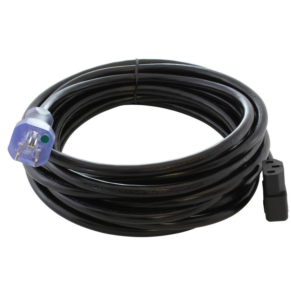 AC WORKS 20 ft. 143 15 Amp Medical Grade Power Cord with Right Angle IEC C13 MD15ACRC13-240BK