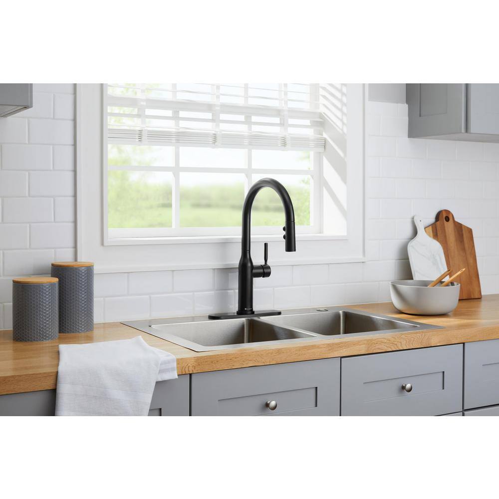 Glacier Bay Upson Single-Handle Touchless Pull-Down Sprayer Kitchen Faucet with Soap Dispenser in Matte Black HD67857-0010H