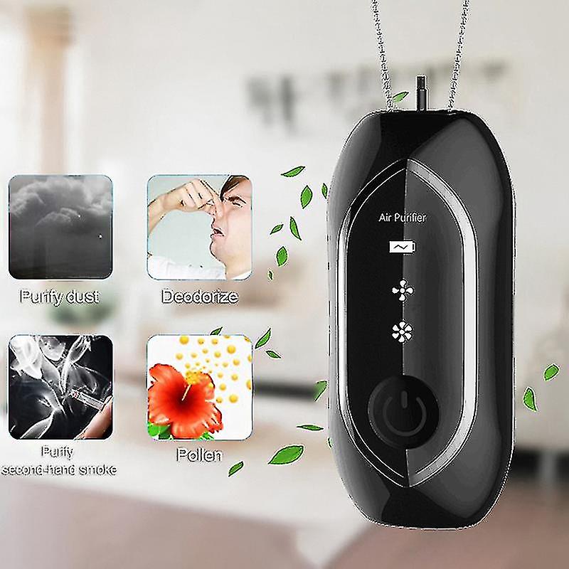 Mini Hanging Neck Air Purifier， Negative Ion Generator Black