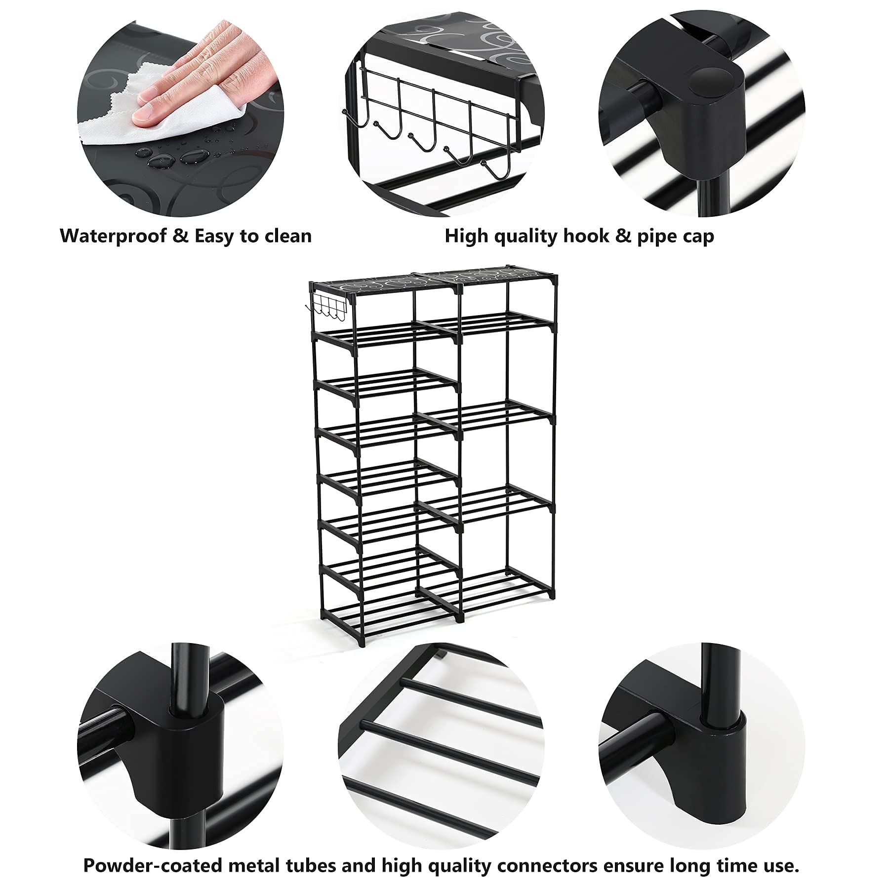 FAFIAR 8 Tier Shoe Rack Organizer for Closet 24-30 Pairsandnbsp;Boots Storage Shelf Metal Black