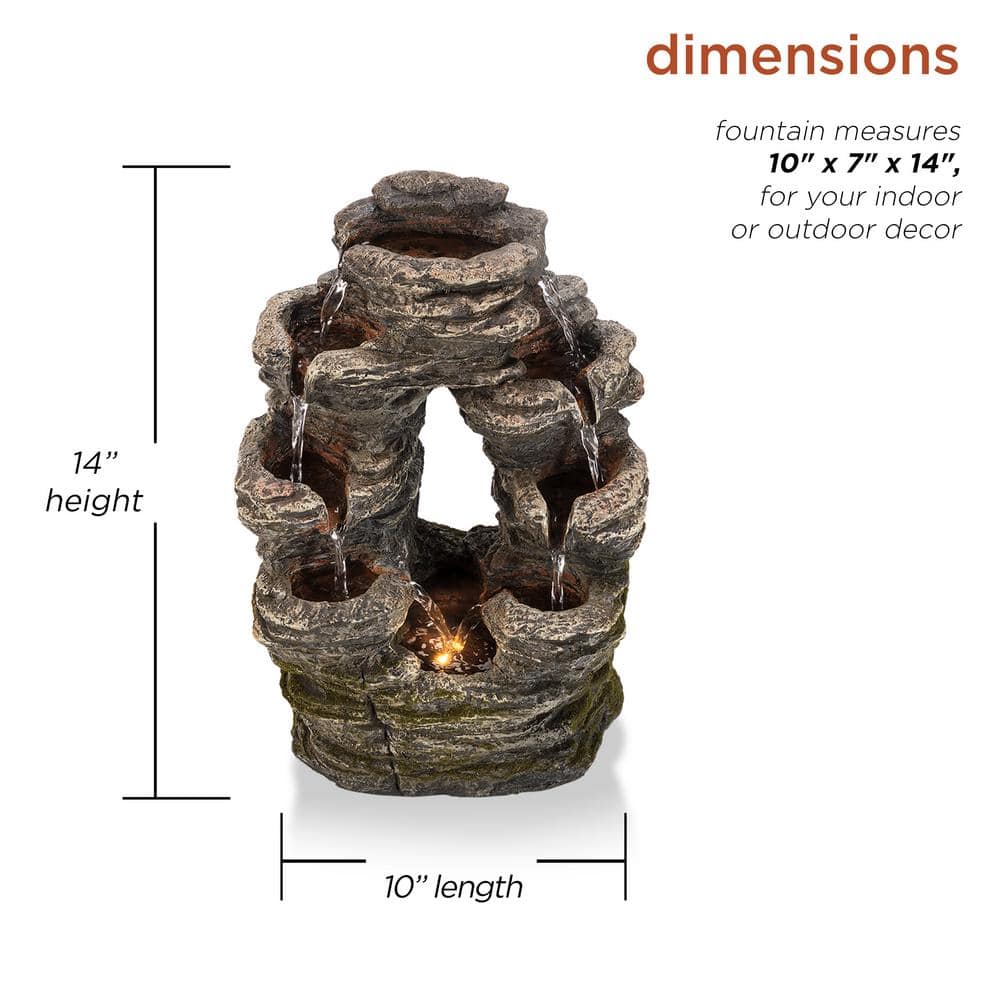 Alpine Corporation 14 in. Tall Indoor Stone Look Oval Shaped Waterfall Tabletop Fountain WIN1136