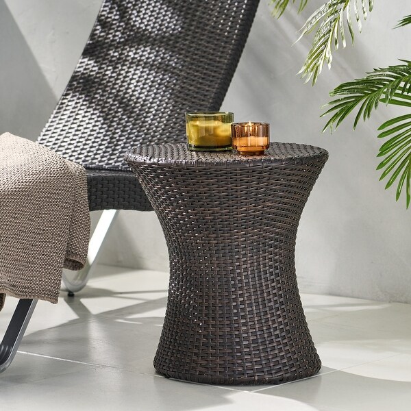 Outdoor Wicker Hourglass Side Table not Glass Top for Garden and Balcony or Living Room