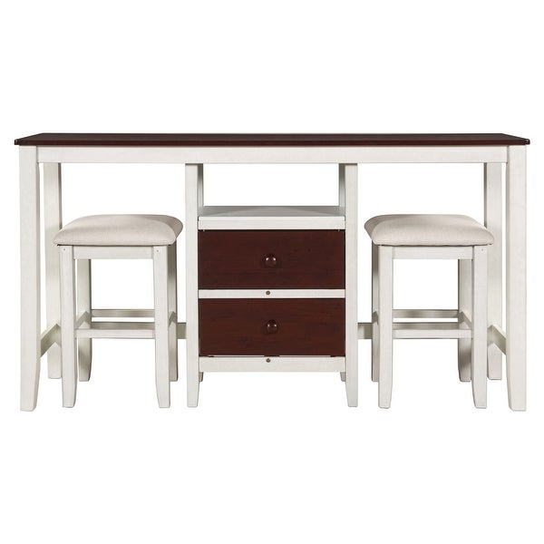 3-Piece Wood Dining Kitchen Set， White and Brown