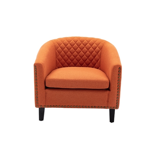 Modern Accent Chair Barrel Chair Living Room Leisure Chair with Nailheads and Solid Wood Legs for Living Room or Bedroom