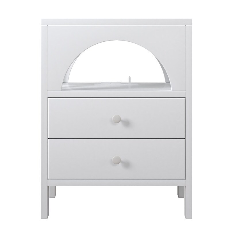 Nightstand with USB Charging Ports and LED Lights End Table with 2 Drawers and Shelf