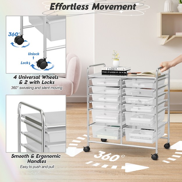 Tangkula 12 drawers Rolling Storage Cart With Organizer Top