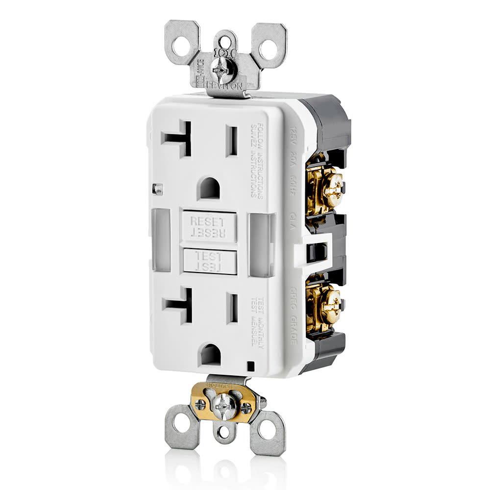 Leviton SmartlockPro  GFCI Outlet 20A 125V Duplex White NEMA 5-20R ;