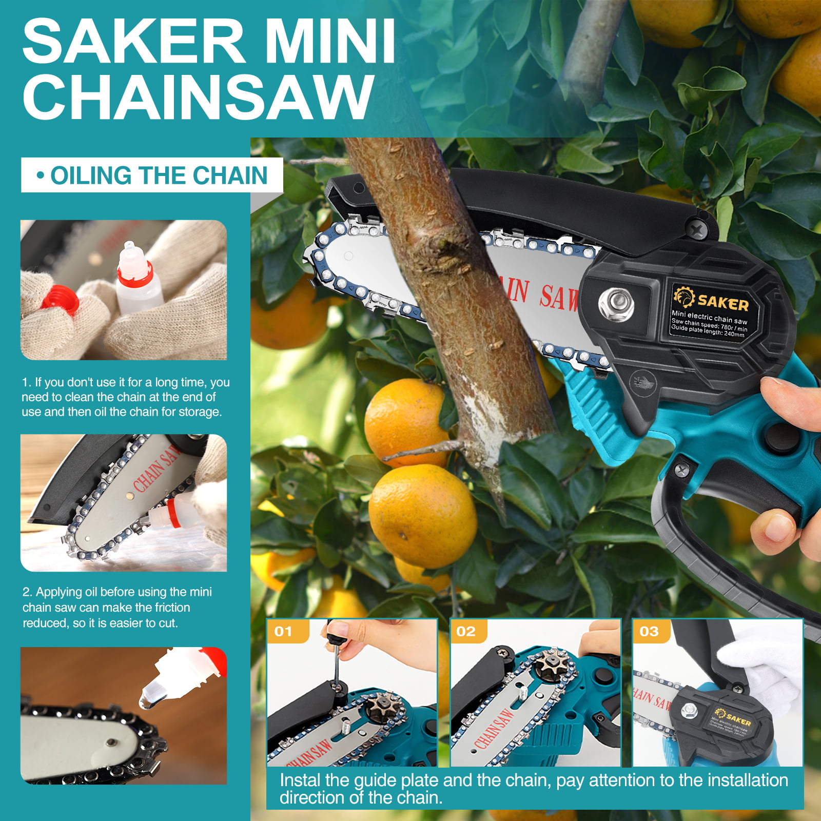 Saker 4 Inch Mini Chainsaw， Portable Electric Chainsaw， Cordless Handheld Chain Saw Pruning Shears Chainsaw for Tree Branches ， Courtyard， Household and Garden( Chainsaw + 1 Battery)