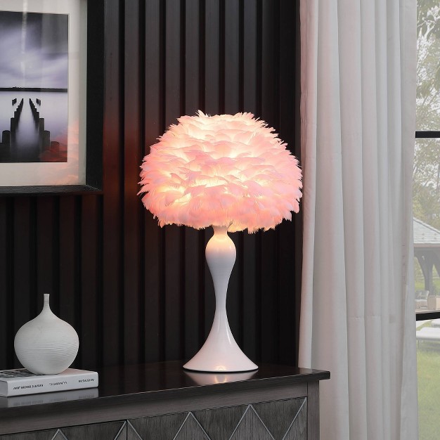 Soft Pink Feather Aquina Crisp Contour Glam Table Lamp White Ore International