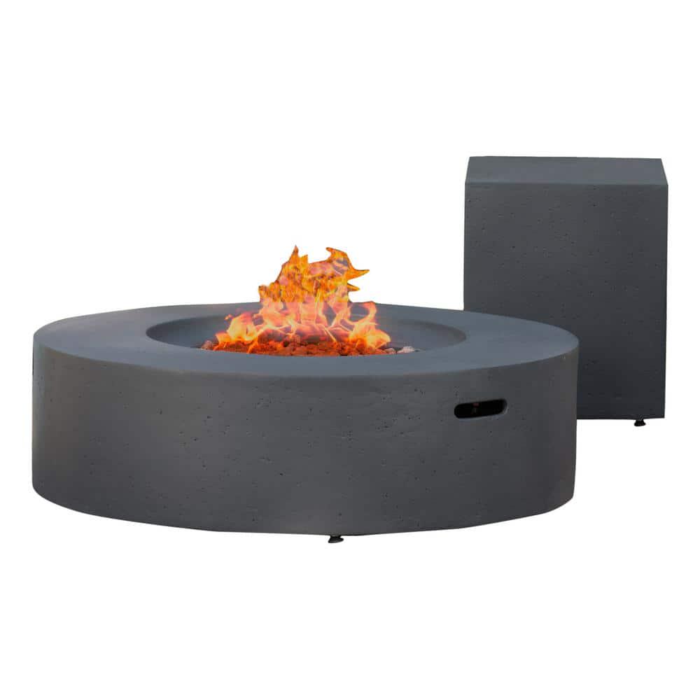 Noble House Aidan 39 in x 115 in Circular Outdoor Gas Fire Pit Table with Tank Holder