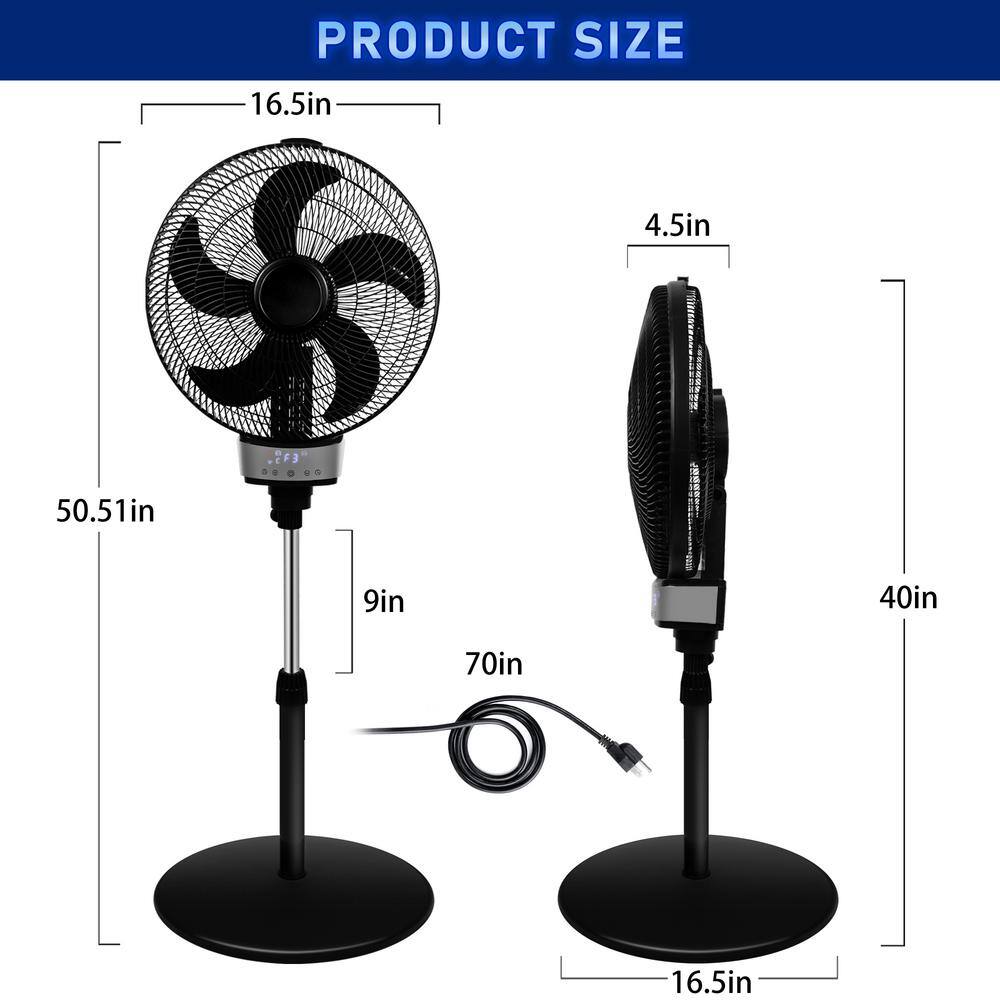 Cesicia Multi-functional 16 in. 3 Speeds Pedistal Fan in Black Height Adjustable with Timer Cesicia-36