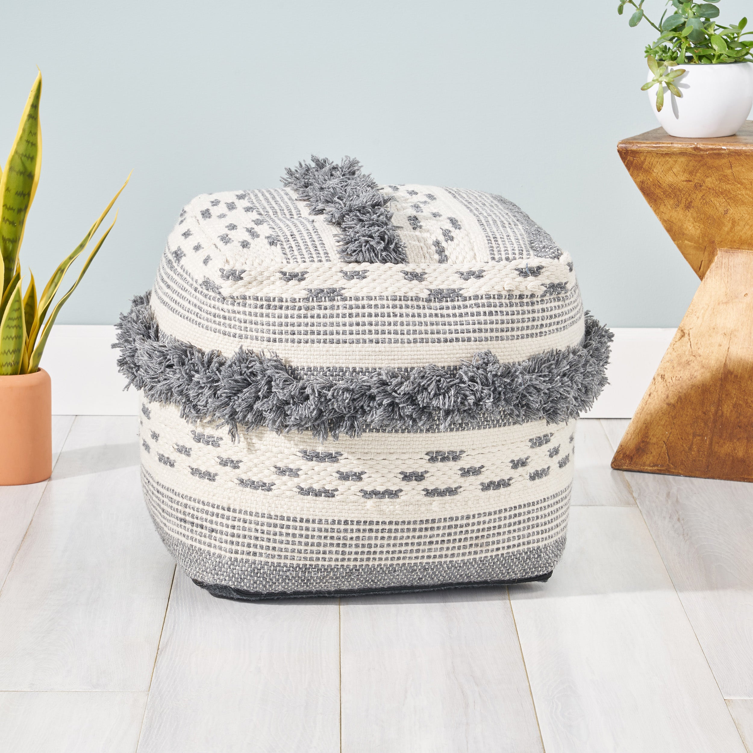 Evanora Contemporary Faux Yarn Pouf Ottoman