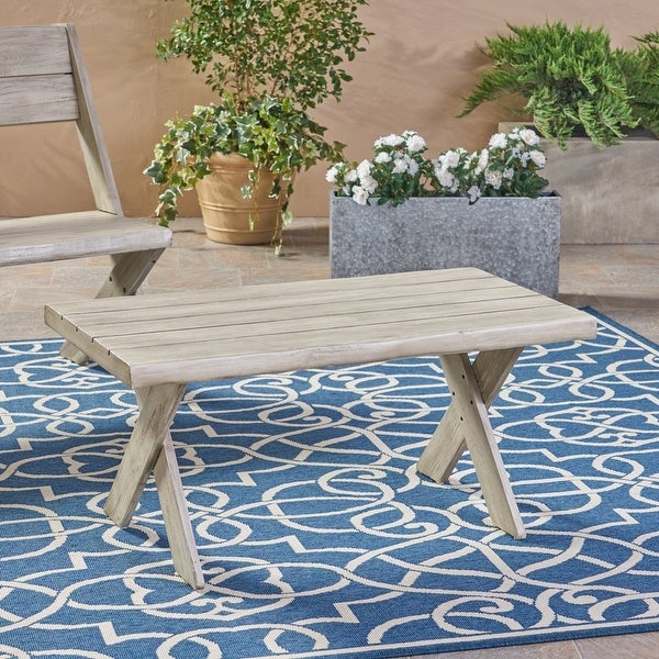 Eden Outdoor Acacia Wood Coffee Table， Light Grey