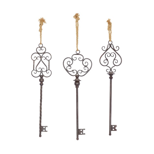 Set Of 3 Metal Keys Wall Decors With Rope Hanger Black Olivia amp May