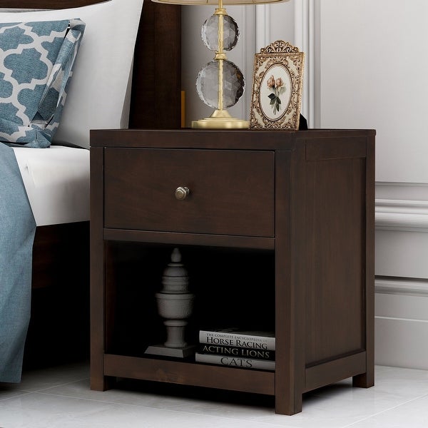 1 Drawer Solid Wood Nightstand Sofa End Table