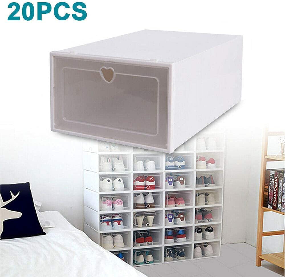 TFCFL 20pc Foldable Plastic Transparent Shoe Box Storage Clear Organizer Stackable Box