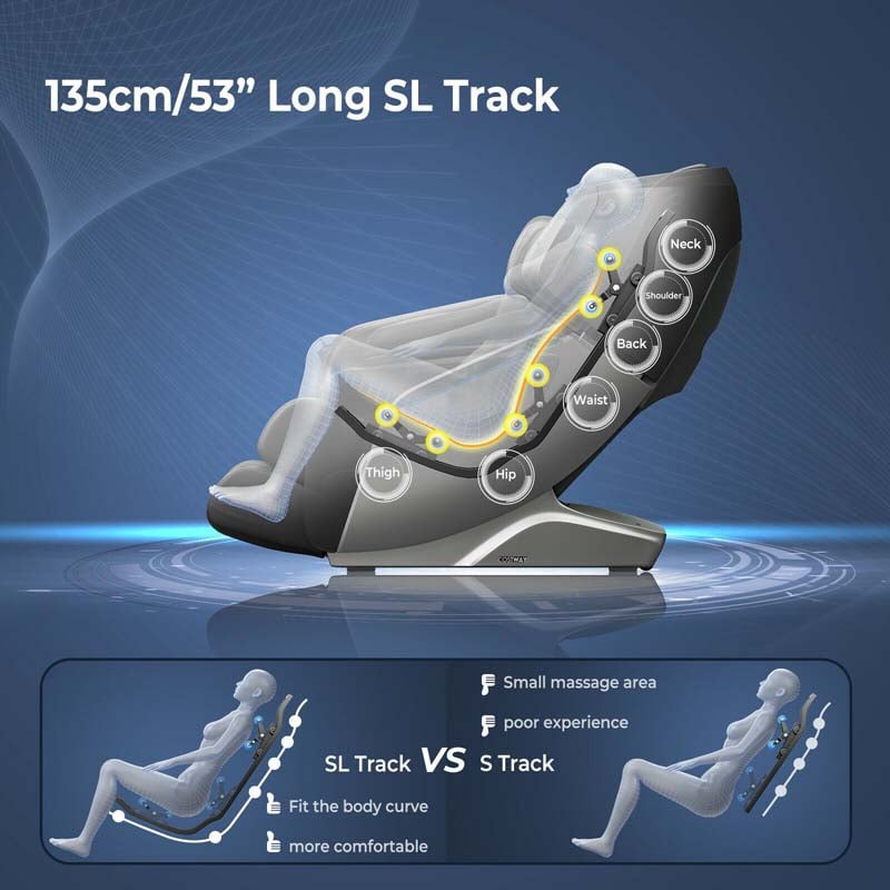 SL Track Full Body Massage Chair Zero Gravity Massage Recliner with LED Mood Lights