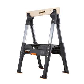 RIDGID 32 in. Polypropylene Folding Sawhorse with Adjustable Metal Legs 230710