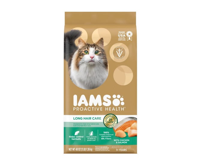 IAMS Proactive Health， Long Hair Care Adult Dry Cat Food， Real Chicken Flavor， 6 lb. Bag