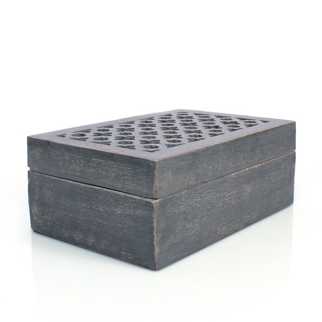 Mela Artisans Decorative Wooden Box With Hinged Lid In Trellis Design