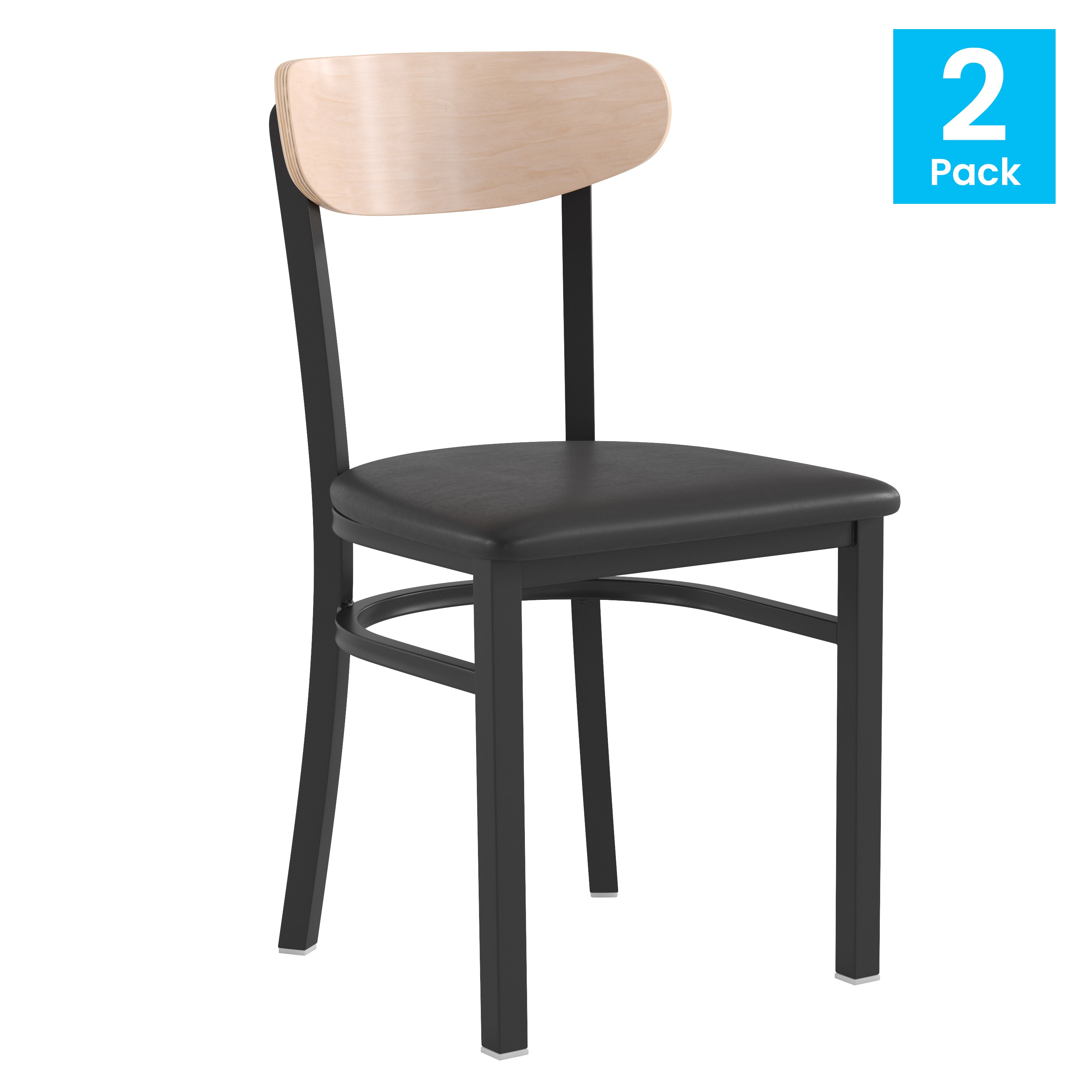 Flash Furniture Wright Metal/Wood Restaurant Chair， Set of 2， Natural Birch/Black