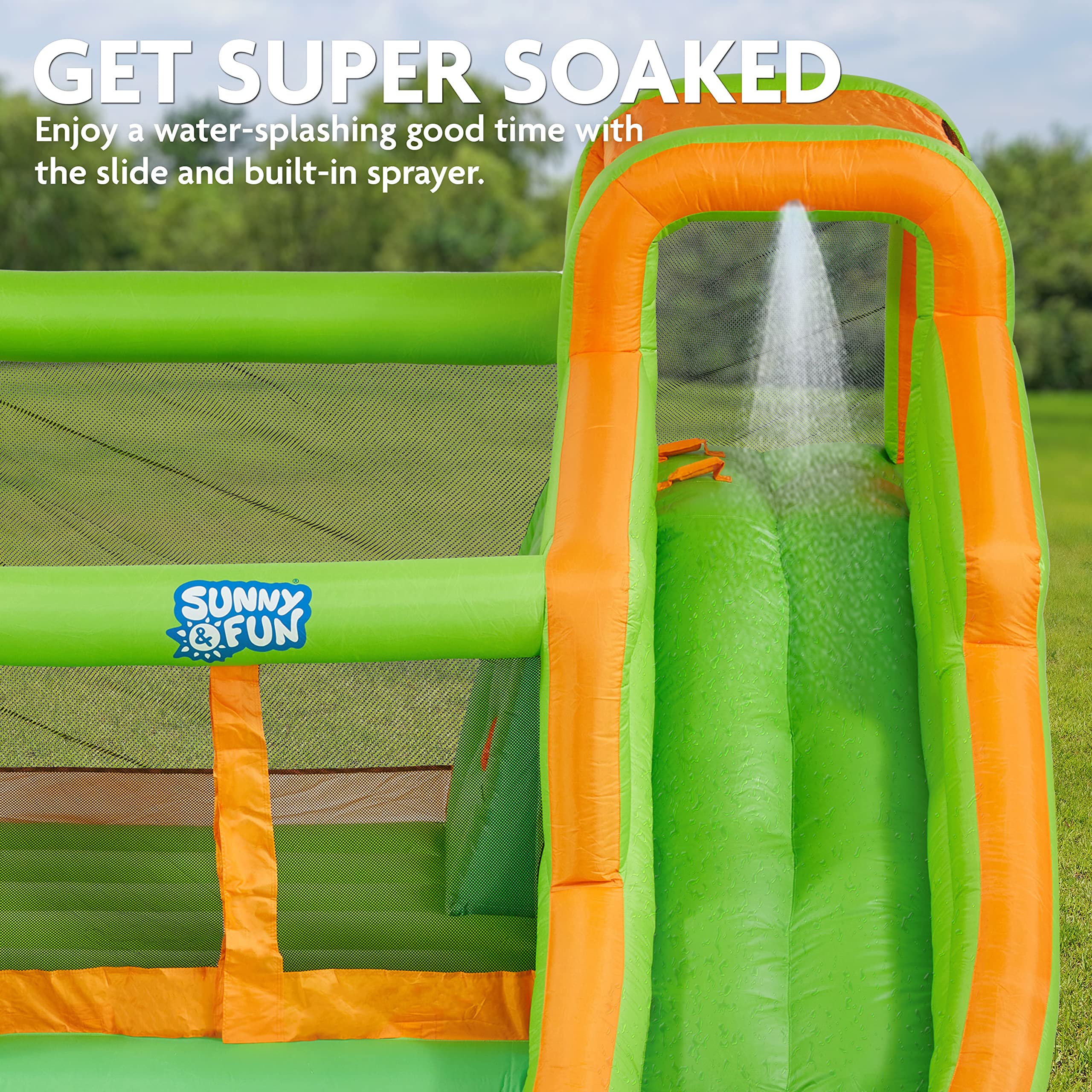 Sunny & Fun Inflatable Water Slide, Blow up Child Pool & Bounce House for Backyard - Green