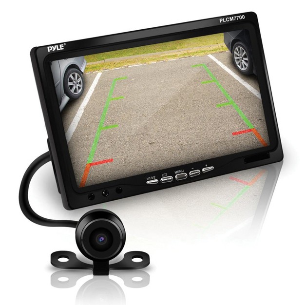 Pyle Car Backup System With 7 inch Monitor And Bracket mount Backup Camera With Distance Scale Line